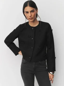 Next Black Beaded Bow Boucle Jacket Discount