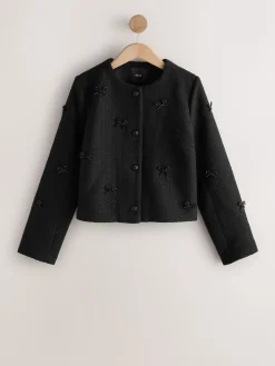 Next Black Beaded Bow Boucle Jacket Discount