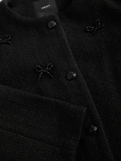 Next Black Beaded Bow Boucle Jacket Discount