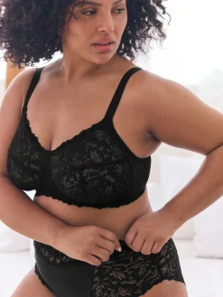 Next B-H Total Support Non Pad Non Wire Full Cup Lace Ultimate Comfort Bra Black New
