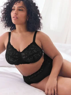 Next B-H Total Support Non Pad Non Wire Full Cup Lace Ultimate Comfort Bra Black New