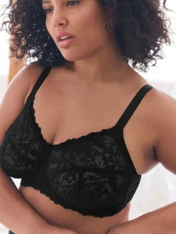 Next B-H Total Support Non Pad Non Wire Full Cup Lace Ultimate Comfort Bra Black New