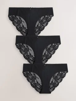 Next Brazilian No VPL Lace Back Briefs 3 Pack Black Best