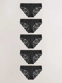 Next Brazilian No VPL Lace Back Briefs 5 Pack Black Outlet