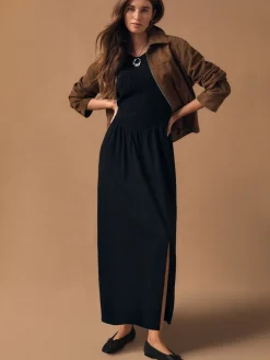 Next Cap Sleeve Shirred Body Jersey Midi Dress Black Best