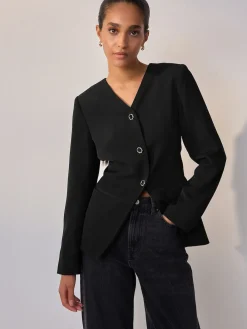 Next Black Collarless V-Neck Blazer Sale