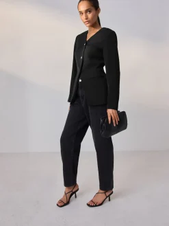 Next Black Collarless V-Neck Blazer Sale