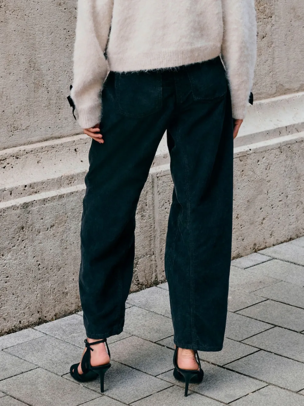 Next Cord Barrel Leg Trousers Black Online