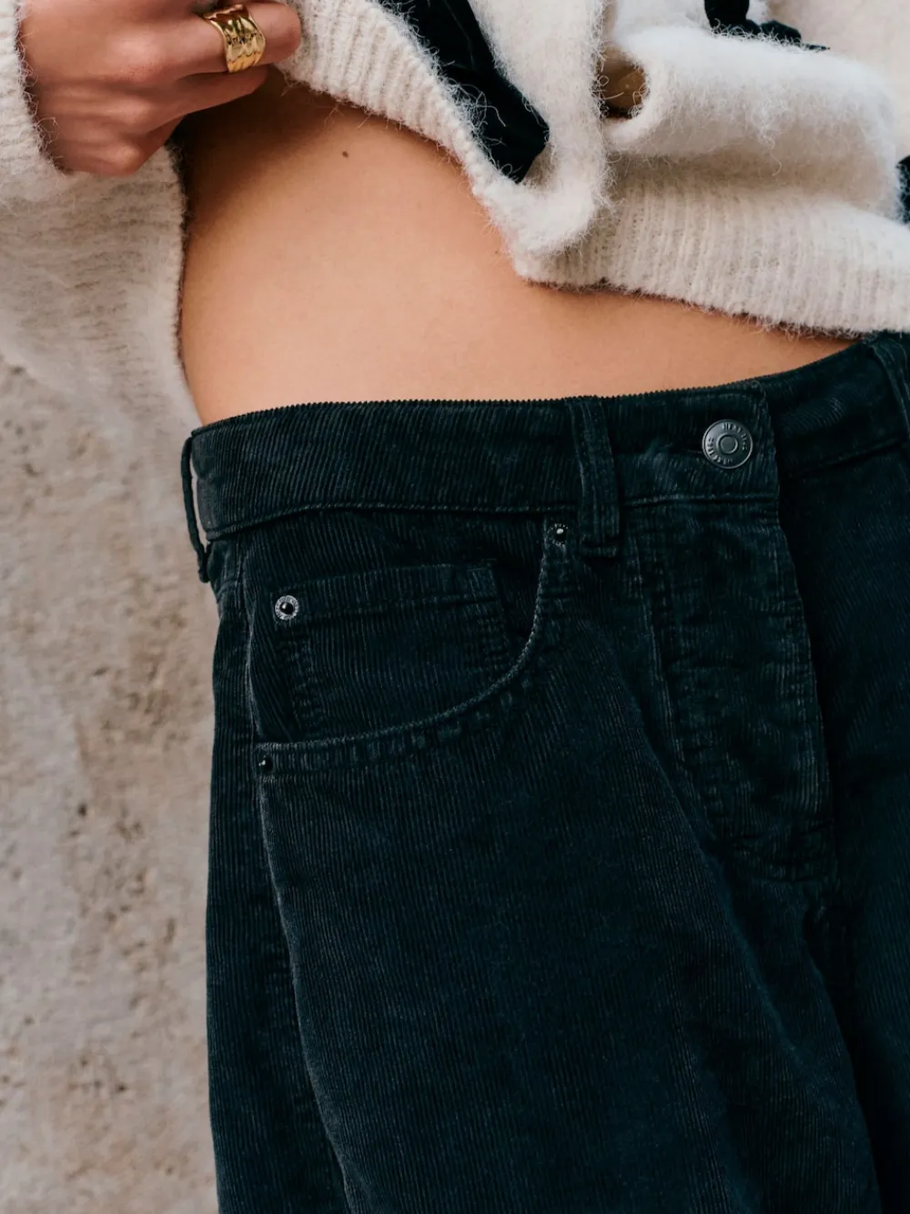 Next Cord Barrel Leg Trousers Black Online