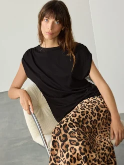 Next Cotton Blend Sleeveless Drape Top Black