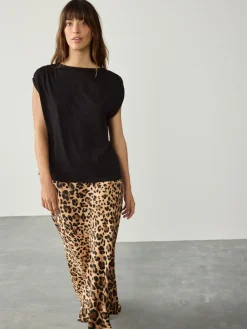 Next Cotton Blend Sleeveless Drape Top Black