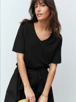 Next Black Cotton Modal Slouch V-Neck T-Shirt Best