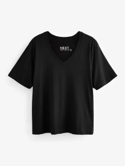 Next Black Cotton Modal Slouch V-Neck T-Shirt Best