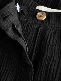 Next Black Crinkle Textured Wide Leg Trousers With Linen New