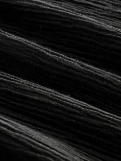 Next Black Crinkle Textured Wide Leg Trousers With Linen New