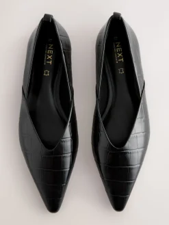 Next Premium Leather Pointed Toe Ballerinas Black Croc Effect Best