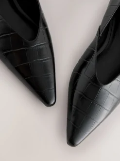 Next Premium Leather Pointed Toe Ballerinas Black Croc Effect Best