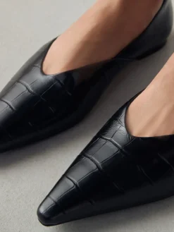 Next Premium Leather Pointed Toe Ballerinas Black Croc Effect Best