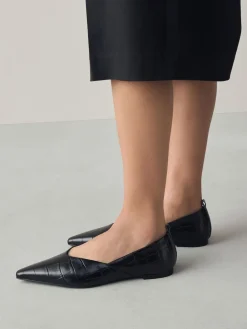 Next Premium Leather Pointed Toe Ballerinas Black Croc Effect Best