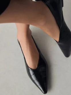 Next Premium Leather Pointed Toe Ballerinas Black Croc Effect Best