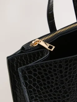Next Structured Tote Bag Black Croc Effect New