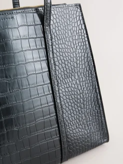 Next Structured Tote Bag Black Croc Effect New