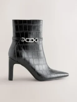 Next Forever Comfort® Hardware Trim Heeled Ankle Boots Black Croc Embossed Online