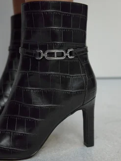 Next Forever Comfort® Hardware Trim Heeled Ankle Boots Black Croc Embossed Online