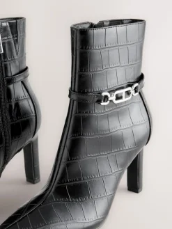 Next Forever Comfort® Hardware Trim Heeled Ankle Boots Black Croc Embossed Online