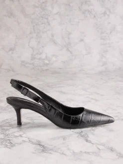 Next Tabitha Simmons x Dela Slingback Point Heels Black Croc Embossed Leather Online