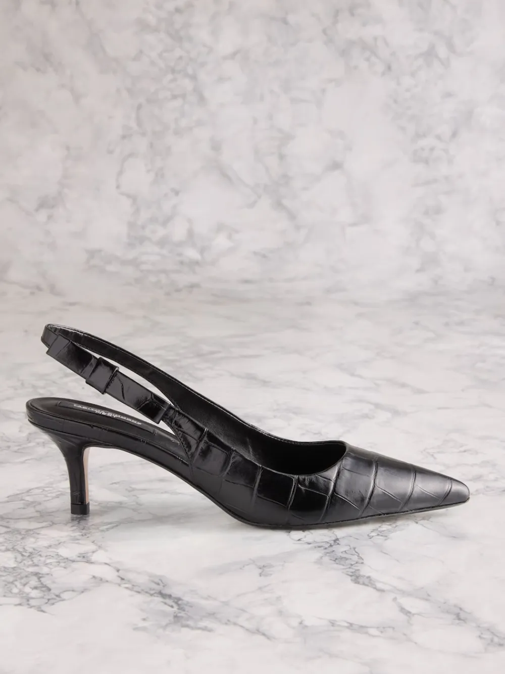 Next Tabitha Simmons x Dela Slingback Point Heels Black Croc Embossed Leather Online