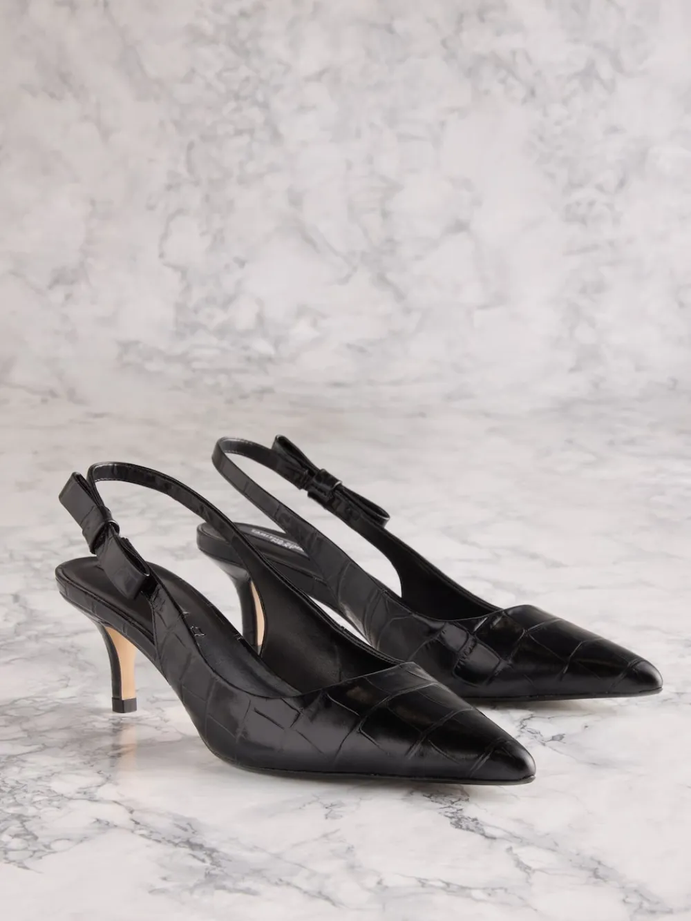 Next Tabitha Simmons x Dela Slingback Point Heels Black Croc Embossed Leather Online