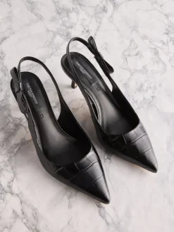 Next Tabitha Simmons x Dela Slingback Point Heels Black Croc Embossed Leather Online