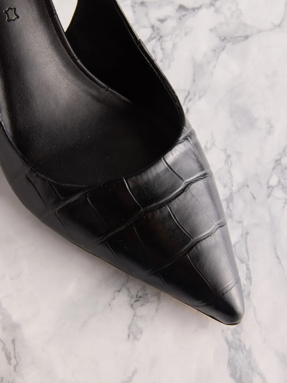 Next Tabitha Simmons x Dela Slingback Point Heels Black Croc Embossed Leather Online