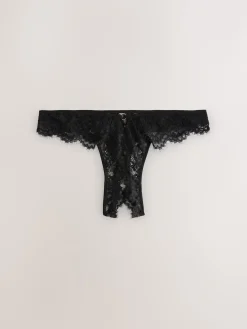 Next Crotchless Thong Lace Knickers Black Sale