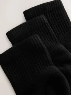 Next Cushion Sole Ribbed Sport Cropped Ankle Socks 3 Pack With Arch Support Black Clearance