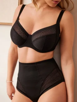 Next Black DD+ Non Pad Balcony Smoothing Animal Mesh Underwired with Side Support Bra New