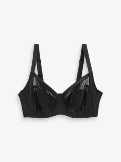 Next Black DD+ Non Pad Balcony Smoothing Animal Mesh Underwired with Side Support Bra New