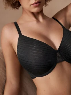 Next DD+ Pad Full Cup DD+ Stripe Spacer Lightweight Padded Full Cup Bra Black Clearance