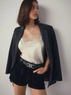 Next Black Diamante Statement Buckle Regular Leather Belt New