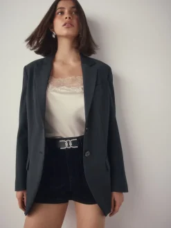 Next Black Diamante Statement Buckle Regular Leather Belt New