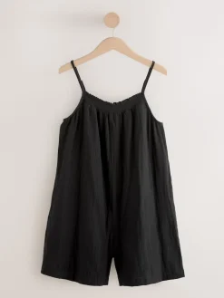 Next Double Cloth Playsuit Black New