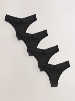 Next Extra High Leg Cotton Lace Knickers 4 Pack Black Discount
