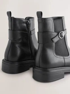 Next Black Extra Wide Fit Buckled Chelsea Boots