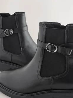 Next Black Extra Wide Fit Buckled Chelsea Boots