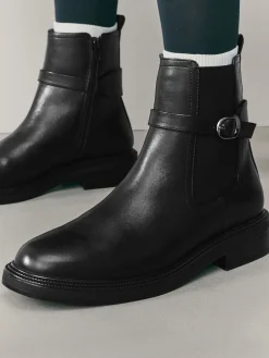 Next Black Extra Wide Fit Buckled Chelsea Boots