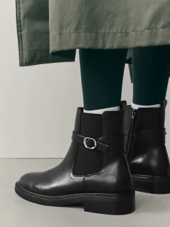 Next Black Extra Wide Fit Buckled Chelsea Boots