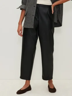 Next Faux Leather Barrel Leg Trousers Black Hot