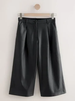 Next Faux Leather Jort Trousers Black Hot