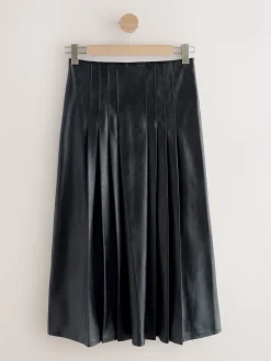 Next Faux Leather Midi Kilt Skirt Black Best